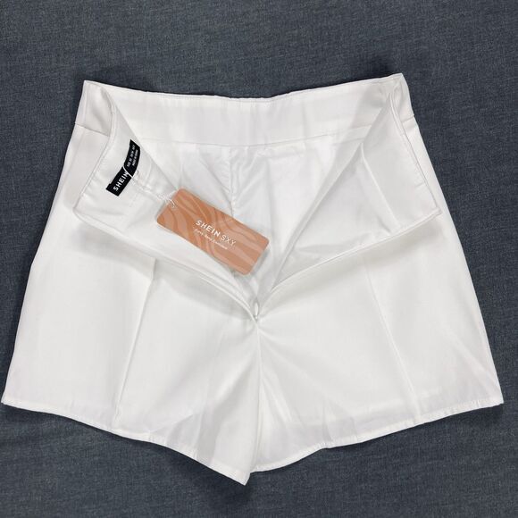 Shein Sexy Summer High Waisted Shorts Sz XS White Pockets Rear Zip Coastal Beach - Picture 7 of 13